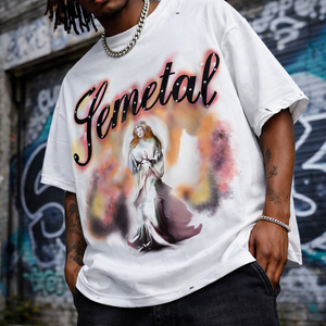 Nouveaux T-shirts effet vieilli en molleton épais, coupe oversize, imprimés sur mesure, T-shirts courts personnalisés avec strass et délavage acide - Product Image 1