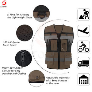 Gilet de sécurité réfléchissant fluorescent pour hommes, vêtements de travail professionnels à haute visibilité avec plusieurs poches de rangement pour la sécurité routière - Product Image 4