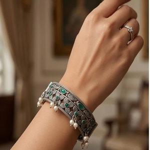 DIVYORO Women's Brass <b>Copper</b> Alloy Oxidized Silver Plated Antique Pearl <b>Bangle</b>-Gift - Product Image 4
