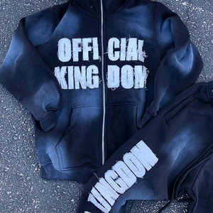 Conjunto de chándal de alta calidad con bordado desgastado, chándal acampanado personalizado 100% algodón, conjunto de jogging estilo streetwear apilado para hombre - Product Image 3