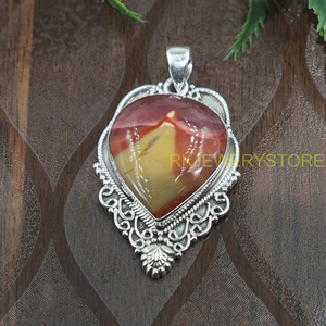 Colgante de Corazón de Jaspe Mookaite Natural, Plata de Ley 925, Filigrana Vintage, Joyería de Piedras Preciosas Hecha a Mano, Regalo para Mujeres, Unisex, Él - Product Image 3