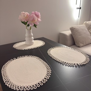 White Big Round Macrame Placemats Handmade Boho <b>Table</b> <b>Mats</b> for Enhances <b>Table</b> Styling For Home Restaurant Or Cafe Decor - Product Image 4