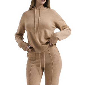 Sweat-shirt à capuche pour femme, couleur unie, manches longues, tricoté en acrylique, vêtements d'automne - Product Image 3