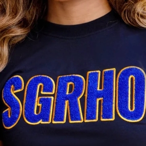 T-shirt en chenille à manches bouffantes Sigma Gamma Rho pour femme, personnalisé avec lettres brodées de la sororité grecque, style décontracté streetwear, vente en gros - Product Image 2
