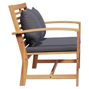 Banc de patio en bois de teck massif, 2 pièces, avec coussin marron et gris foncé - Product Image 5