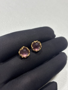 Natural Amethyst Bezel Setting Stud <b>Earrings</b> in Sterling Silver <b>Handmade</b> Round Luxury Jewelry for Women Gift Wholesale - Product Image 4