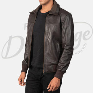 Chaqueta Bomber de Cuero Marrón Personalizada para Hombre, Corte Ajustado, con Cierre, Chaqueta de Cuero Genuino al por Mayor, Ropa Deportiva Casual - Product Image 6