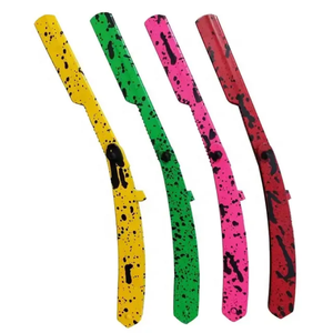 Porte-lame de rasoir en acier inoxydable texturé jaune et noir, couteau de barbier pliable à bord droit pour lames turques jetables - Product Image 6