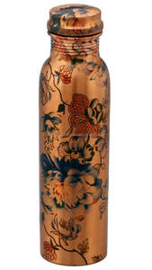 Botella de agua artesanal de cobre con diseño floral esmaltado multicolor y belleza atemporal para uso doméstico e hidratación consciente - Product Image 3