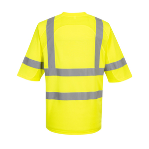 เสื้อยืดนิรภัยแบบมองเห็นได้ชัดเจนสำหรับผู้ชาย สีเหลือง แถบสะท้อนแสง ระบายอากาศได้ดี ผลิตจากโพลีเอสเตอร์ เสื้อทำงานแขนสั้น เสื้อลำลองสำหรับฤดูร้อน - Product Image 2