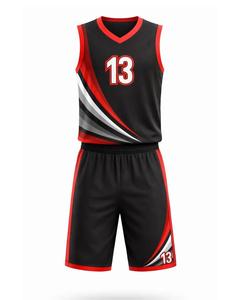 Ensemble de maillots de basket-ball personnalisés unisexes sans manches, col en V, noir, rouge, blanc, impression sublimée, évacuation de l'humidité, coupe athlétique, élastique - Product Image 1