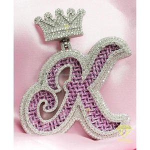Pendentif personnalisé lettre K rose Trisha Jewels en moissanite, argent sterling 925 plaqué or, style hip-hop, initiale couronne certifiée GIA - Product Image 2