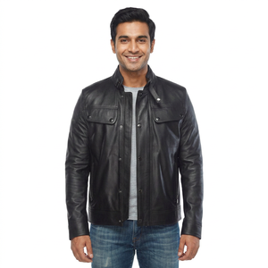 Leather <b>Jackets</b> for Men Factory Direct Supplier High Quality Zipper Front <b>Zip</b> and Pockets Leather <b>jacket</b> for mens - Product Image 1