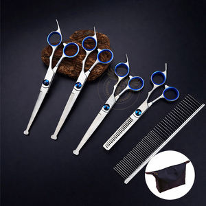 Kit Completo de Tijeras de Lujo para Peluquería Canina, 4 Piezas, Acero Inoxidable, Autolimpiantes, Herramientas Profesionales, Elegantes Mangos Azules - Product Image 1