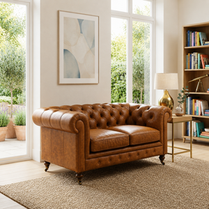 Sofá de cuero genuino de 2 plazas, sofá cama moderno con adornos de clavos, sofá ecológico y duradero para villa, sofá de cuero para sala de estar - Product Image 1