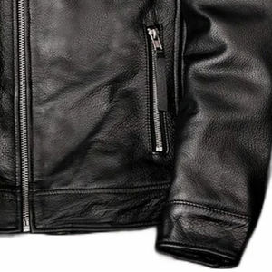 Veste en cuir véritable pour homme, design personnalisé en gros, veste en cuir véritable noire chaude pour homme - Product Image 5