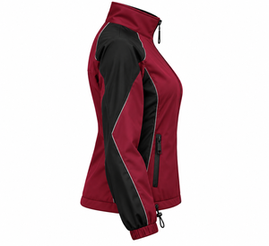 Chaqueta Cortavientos Técnica Borgoña para Mujer al por Mayor con Paneles Negros, Costuras Reflectantes y Dobladillo Ajustable, Marca Privada OEM - Product Image 3