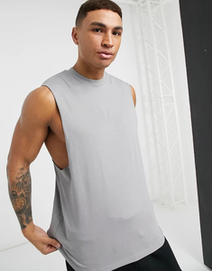 Débardeur en tricot gris sans manches pour homme, col rond, style décontracté uni - Product Image 1