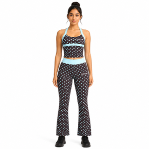 <b>Women</b>’s Yoga Set Polka Dot Halter Crop Top <b>Flare</b> <b>Leggings</b> Two Piece Pilates Activewear Backless Gym Tracksuit Dot Print Outfits - Product Image 1