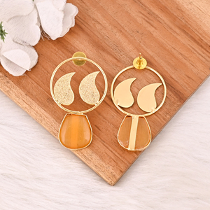 Elegant Yellow <b>Cat's</b> Eye Gemstone <b>Earrings</b> Designer Brass Fashion Jewelry for Women - Product Image 5