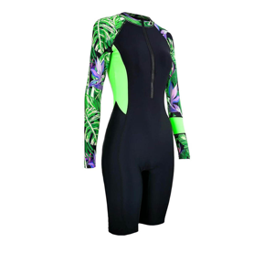 Women One Piece Swimsuit Long Sleeve Tropical Print Anti-UV Swimwear Shorts Bottom Round Neck Spandex Polyester - Product Image 3