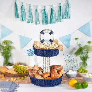Soporte y bandeja de mimbre de 2 niveles, estilo náutico, multifuncional, para servir, para baño, sala de estar, fiestas, almacenamiento de vajilla, Vietnam - Product Image 3