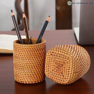 Porte-stylo en rotin naturel fait à la main avec petit bureau de stockage porte-crayon décoratif en gros - Product Image 6