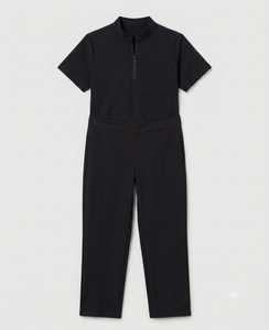 Women's <b>Black</b> Knitted Scrub <b>Jumpsuit</b> With <b>Zip</b> Front And Pocket Hospital Uniform Wear - Product Image 1