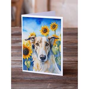 Whimsical Borzoi in Sunflowers A7 Size <b>5x7</b> Blank Greeting Cards Pack of 8 with <b>Envelopes</b> for Notes and Messages - Product Image 2