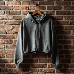 <b>Cropped</b> <b>Zip</b> Front Hoodie Casual Fashion Sweatshirt with OEM ODM Customization - Product Image 4