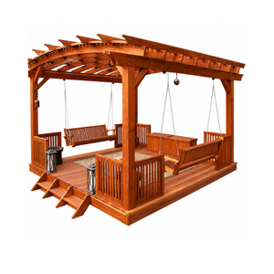 Pérgola Moderna de Madera Sólida para Exteriores con Bancos Dobles para Jardín, Patio, Terraza, Villa, Resort, Hotel - Product Image 2