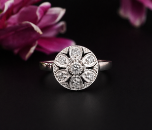 Vintage Floral Diamond <b>Ring</b> 0.28 Ct Natural Diamonds Round Cluster Art Deco Style Engagement <b>Ring</b> Elegant Antique Jewelry Gift - Product Image 1