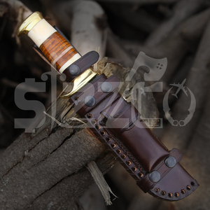 Couteau de chasse Bowie en acier D2, fabriqué sur mesure, avec revêtement en poudre, couteau de camping et d'extérieur EDC de type Stiletto Commando avec étui en cuir - Product Image 6