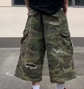 Shorts en jean cargo camouflage pour homme, coupe droite déchirée, décontracté, 7 pouces, style Y2K streetwear vintage, coupe ample, mode été - Product Image 2