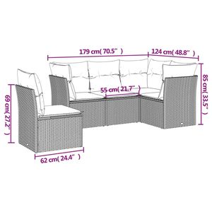 Set Divano da Esterno Moderno in Polyrattan Nero con Cuscini, 5 Posti, Design Contemporaneo - Product Image 5