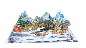 Tarjeta de Felicitación Navideña 3D Pop-Up con Escena de Pueblo Nevado, Tarjeta Rectangular de Papel para las Fiestas, Impresión Digital, Laminado Brillante - Product Image 3
