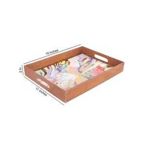 Juego de bandejas cuadradas con diseño simple y asa, decoraciones de mesa de madera de bambú impresas con UV para café y aperitivos - Product Image 4