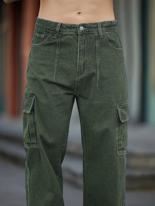 Jean cargo délavé bleu marine pour homme – Coupe droite décontractée, multi-poches, respirant et écologique – Convient à tous - Product Image 6