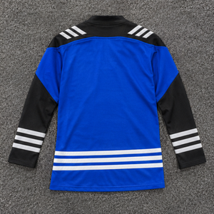 เสื้อฮอกกี้น้ำแข็งสีน้ำเงินแบบยูนิเซ็กซ์สั่งทำพิเศษ คอผูก แขนยาว ระบายอากาศได้ดี ผลิตจากโพลีเอสเตอร์ตาข่าย สำหรับผู้ใหญ่ - Product Image 2