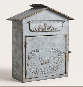 Boîte aux lettres vintage en acier galvanisé avec motif d'oiseau, montage mural, finition thermolaquée, idéale pour un jardin élégant - Product Image 1