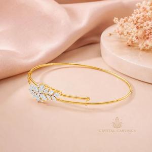 Leaf Bangle <b>Bracelet</b> 925 Sterling <b>Silver</b> Gold Plated Floral Marquise Stone Dainty Bridal Jewelry Wholesale Manufacturer - Product Image 4