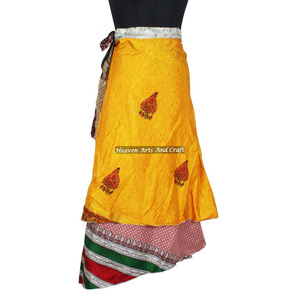 Faldas Nuevas de Seda con Estampado a Mano, Faldas Cruzadas de Seda 100% Rajasthani, Faldas Largas Tradicionales Indias - Product Image 2