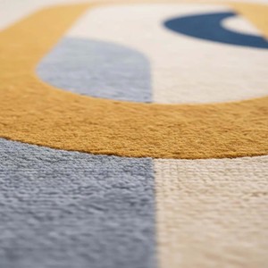 Tapis en laine tufté à la main de luxe, tapis moderne abstrait, tapis douillet, tapis doux pour salon et chambre, bleu, moutarde, crème, décoration nordique - Product Image 5