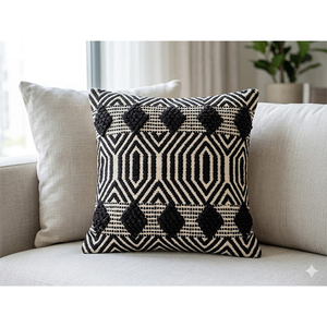 100% Cotton Woven Tufted Cushion Cover with Geometric Pattern Decorative Pillow Cover Pillow Cover for <b>Sofa</b>, <b>Bed</b> & Home Decor - Product Image 2