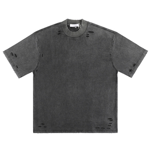 T-shirt respirant pour homme, effet vieilli, entièrement personnalisable, nouvelle mode, vente chaude, qualité supérieure, tissu en toile, manches courtes - Product Image 1