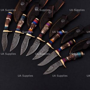 Cuchillo de Caza y Supervivencia de Lujo Hecho a Mano con Hoja de Damasco, Mango de Asta de Ciervo, Guarda de Latón y Funda de Cuero, Directo de Fábrica OEM - Product Image 4