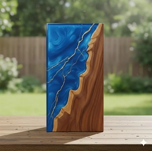 Celestial Blue & Gold Resin Cremation Urn Modern Wood Memorial Keepsake Luxury Handcrafted Rosewood Urn <b>Box</b> Hummingbird Tribute - Product Image 5