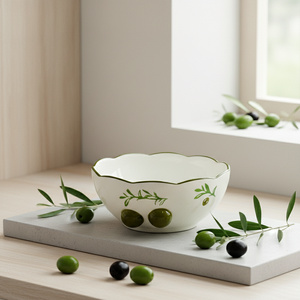 Tazón para Ensalada de Primera Calidad 3460988D-15 con Estampado de Rama de Olivo y Frutas, Porcelana Fina - Product Image 3