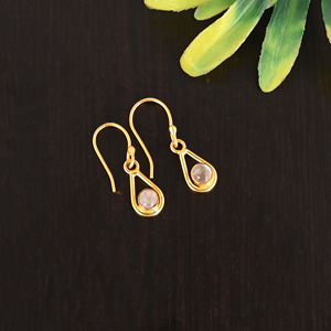 Natural Rose Quartz Gemstone Gold Plated 925 Sterling <b>Silver</b> <b>Drop</b> <b>Earrings</b> for Women - Product Image 2