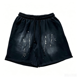 Shorts Homme 100% Coton à Cordon de Serrage, Style Vintage Délavé, Cinq Poches, Streetwear Décontracté, Couleur Unie, Nouvelle Collection Tendance Marque - Product Image 1